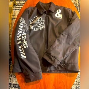 Dolce & Gabbana Black Bomber Jacket with White Accents